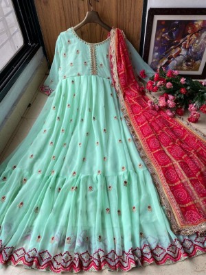 New Amzing Georgette With Embroidery Work For Gown With Dupatta